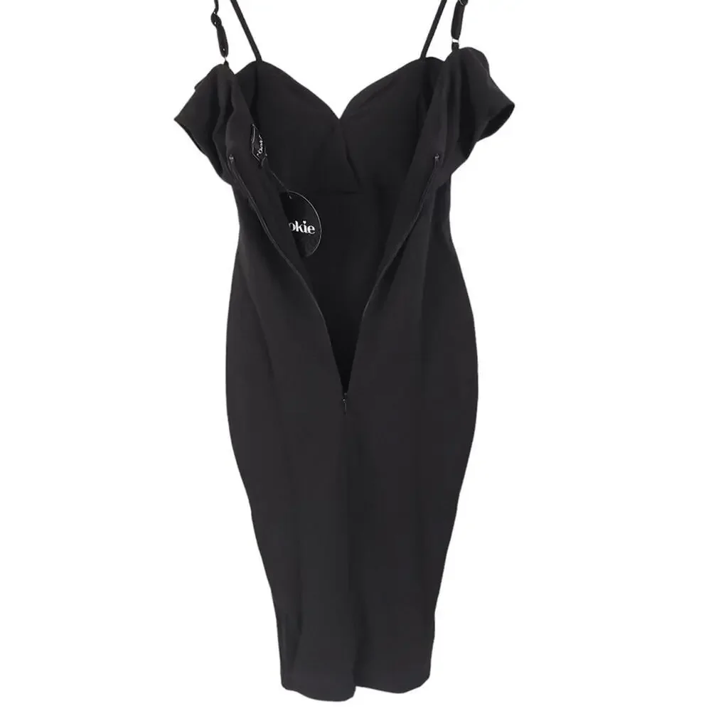 Nookie Revolve Phoenix Midi Dress Black Off The Shoulder Fitted Bodycon - Picture 7 of 11